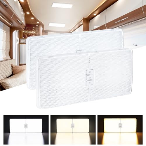 Kriogor 2Pcs Plafoniera LED 12V Camper con Interruttore, 11W 1800LM Luci Camper Interno 12 V, 3000-6000K Plafoniera LED 12V per Camper, 192 LEDs Plafoniera Interna 12V per Rimorchio, Auto, Barca