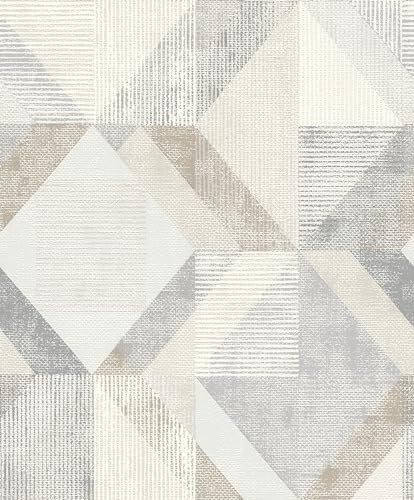 Rasch Papel pintado 311921 – Papel pintado no tejido con triángulos y cuadrados en color crema y diferentes tonos de gris, de la colección Color your life – 10,05 m x 0,53 m (largo x ancho)