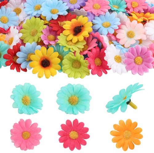180 Stück Gänseblümchen Deko Künstliche Blumenköpfe Kleine Blumen Bunte Köpfe Künstliche Blumenköpfe Gemischt Seidenblumen zum Basteln Streudeko Blütenköpfe für Hochzeit Feste Party Scrapbook Girlande