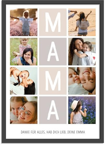 OWLBOOK® Personalisierte Foto Geschenke für Mama - Foto Collage mit 8 Fotos & Text - Mama Geschenk als Geburtstagsgeschenk | Fotogeschenke | optional mit Bilderrahmen