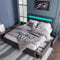 Polsterbett 140x200, LED Doppelbett mit 4 Schubladen und verstellbarem Kopfteil, Bett Jugendbett Stauraumbett Funktionsbett Rückenlehne Bettgestell mit Holz Lattenrost, Leinen, Grau, Ohne Matratze