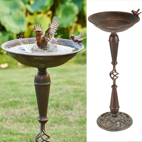 HUWAIPL Baignoire d'oiseaux en fonte de 69,5 cm de haut, bains d'oiseaux en métal pour extérieur, décoration de jardin vintage