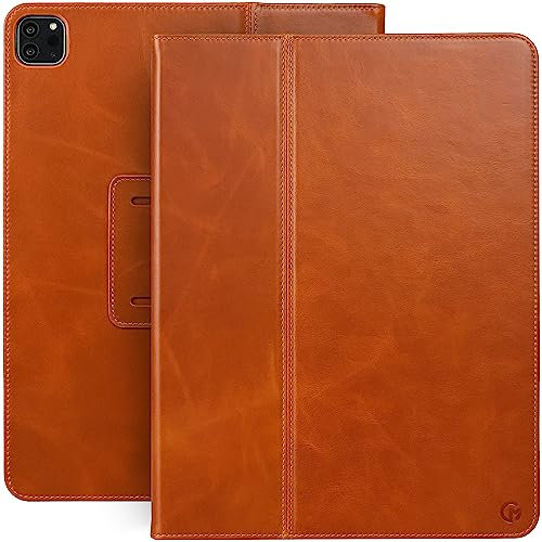 Casemade Funda de piel auténtica compatible con iPad Air de 13 pulgadas (2024), funda de cuero de grano completo, apagado y encendido automático, doble posición de soporte (bronceado)
