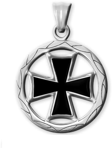 Soul-Cats Edelstahl Anhänger Eisernes Kreuz silber schwarz mit Kugelkette Herren Halskette Orden Military