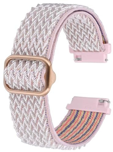 BISONSTRAP Stretchy Nylon Watch Band, Adjustable Buckle Loop Bands, Quick Release, Elastic Braided Nylon Strap 20mm, Pink