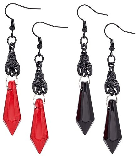 UNICRAFTALE 2 Paar 2 Farben Gothic Dark Bat Dangle Drop Ohrringe Rock Punk Bat Tier Ohrringe Kristall Pfeile Edelsteine Lange Tropfen Ohrringe Halloween Ornament Ohrringe Für Frauen Halloween Geschenk
