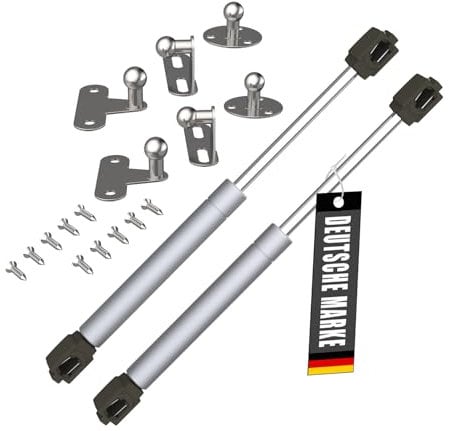 Bemacom 2x Gasdruckfeder Klappenbeschlag 150N Silber 150 KG Tragkraft Stoßdämpfer Gasfeder Dämpfer Gasdruckdämpfer passend für Möbel Klappen Türen Mülltonnenbox