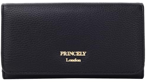 Princely London Geldbörse Lea Schwarz – Stilvolle Damen-Geldbörse aus veganem Leder – mit rotem oder schwarzem Innenfutter und praktischen Kartenfächern (Innenfutter Rot)