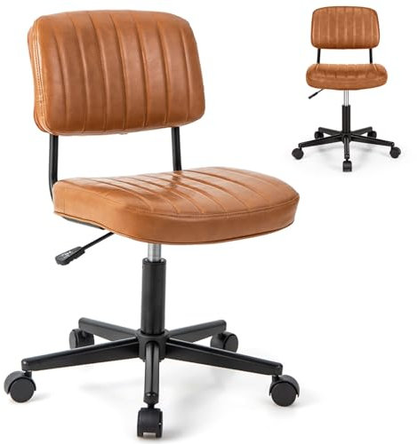 SFAREST Swivel Office Chair, Height Adjustable Mid-Back PU Leather Computer Chair with Wheels, Home Padded Ergonomic Executive Task Chair (Orange, 53 x 53 x 75-86cm)