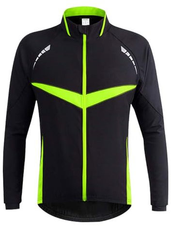 VeloZenith Herren Fahrradjacke Winddichte wasserdichte Winter Radjacke MTB Mountainbike Jacket Visible reflektierend, Fleece Warm Jacket Gr.S-2XL (Schwarz Grün, L)