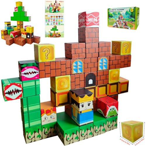 Cokomono Magnetische Bausteine, Baue Mine Magnet Welt, 48 Teile Magnet Bauspielzeug für Kinder ab 3 Jahren, Montessori Kreative Spielzeug