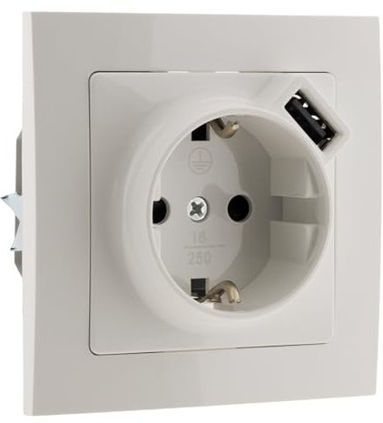 Zenitech Prise encastrable Schuko 16A + USB - Kalya - Blanc