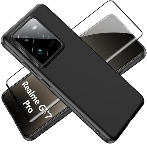 Tieeyivv Funda para Realme GT 7 Pro Cover con Protector de Pantalla Cristal Vidrio Templado Matte TPU Soft Incorporado Cover Anti-rayones, Antigolpes Protección para Realme GT7 Pro - Negro