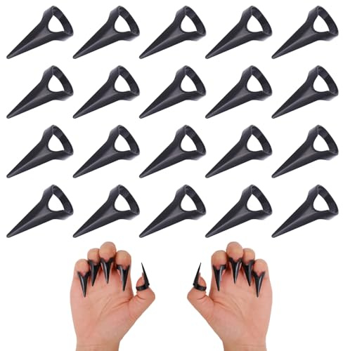 GLOBLELAND 20 Pieces Black Finger Claws Rings for Cosplay Retro Alloy Full Nail Set Gothic Punk Rock Talon Nail Fingertip Claw for Vampire Cat Wolf Cosplay Nail Art Halloween Costume Accessories