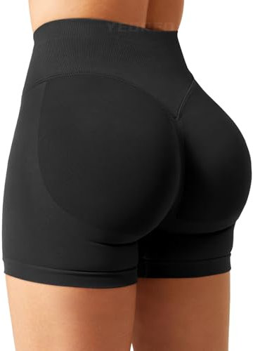 YEOREO Damen Sport Shorts Invisible Scrunch Butt Lifting Gym Workout Shorts 4.5 Seamless Kurze Leggings Damen Push Up Booty Biker Shorts Schwarz S