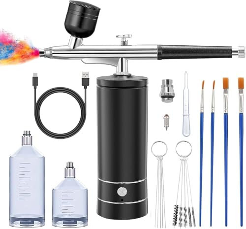 Airbrush Kit with Compressor, Rechargeable Cordless Air Brush Set, Portable Airbrush for Nails, Handheld Airbrush Gun Machine for Makeup, Nail Art, Painting, Cake Decor (Black)