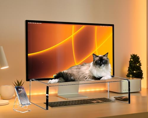 VTZEOTQ Support de moniteur en acrylique transparent de 50,8 cm, housse de clavier d'ordinateur portable, protection de clavier anti-chat, empêche les chats de toucher le clavier, rehausseur de