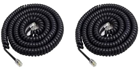 Zguziji 4 m langes schwarzes Telefonhörerkabel, 4P4C, Spirallänge 0,45 bis 4 m, ungewickeltes Festnetzkabel, RJ9, 2 Stück