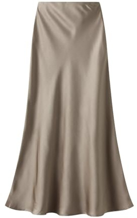 Onsoyours Femme Jupe en Satin Élégant Taille Haute Élastique Midi Jupes en Soie avec Fermeture Éclair Couleur Unie