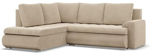 Mebligo - Ecksofa mit Schlaffunktion und 2 Bettkasten Cord - Beige 230x89x200 (BxHxT) FORESTA - Links Eckcouch, Sofas & Couches, Couch L Form, Cauchsofa, Sofa Wohnzimmer, Ecke Sofa