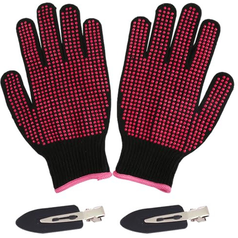 1 Paar Hitzehandschuh Lockenstab Hitzeschutz Handschuh Hitzebeständige Handschuhe Hitzeschutzhandschuhe für Haarstyling für Alle Arten von Haarwerkzeugen mit Schwarze Nahtlose Haarspangen