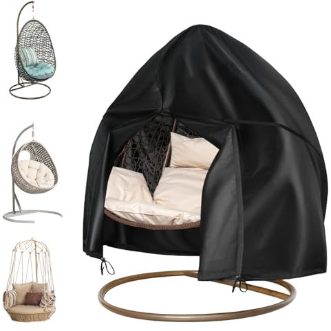 HBSFBH Hängesessel Abdeckung, 420D Oxford Schutzhülle, Wasserdicht, Reißverschluss, Schwarz, Hängesessel Schutzhülle mit Kordelzug (190x115cm)