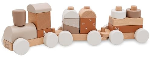 wunderwunsch Personalisierte Holz Eisenbahn Kinder - Geburtstagszug - Zug Baby Eisenbahn - Holzzug Personalisierte Geschenke Baby Spielzeug 1 Jahr Motorikspielzeug (beige, ohne Name)