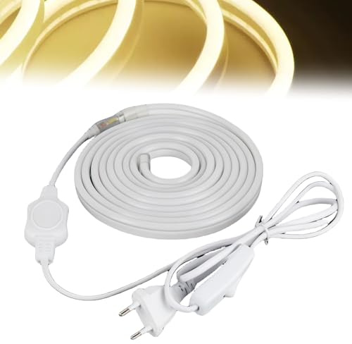 220V COB LED Strip Streifen 5m 288leds/m, LED Streifen Warmweiss Aussenbereich wasserdicht lichtband mit Schalter für Haus Dekoration,Küche,Schlafzimmer,Spiegel DIY Beleuchtung, Weiches warmes Licht