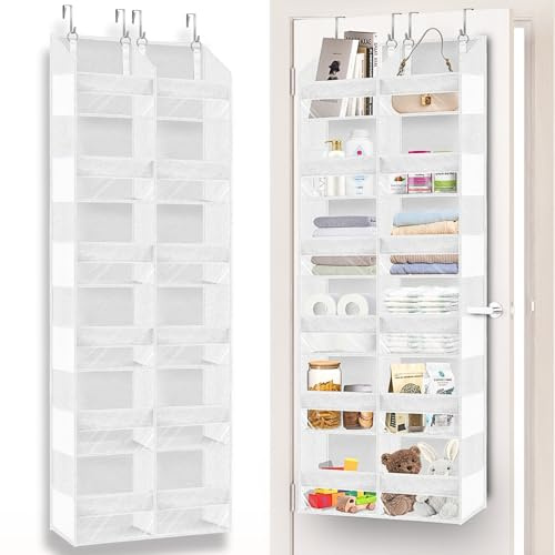 Ofiray-home Over the Door Organiser with 6 Tiers and 12 Compartments, Extra Large Hanging Door Storage with 4 Hooks, 36kg Weight Capacity, Bedroom Wardrobe or Nursery Nappy & Toy Storage – White