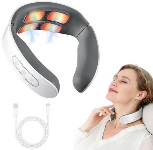 11-in-1 Nackenlösung, Nackenmassagegerät, Elektrische Nackenmassagegerät mit Wärme, 6 Modi 9 Intensitätsstufen Kabellos Tragbares Elektrisches Massagegerät für Nackenentspannung, Zuhause, Büro, Reise