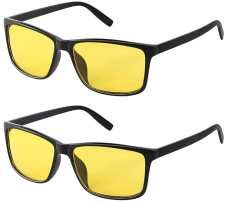 GOSHIES 2 Paare Nachtsichtbrille,Polarisiert Nachtfahrbrille für Damen & Herren Klassischer Quadratischer Rahmen Retro Schwarz Autofahrerbrille Gelbe gläser für Nachtfahrten