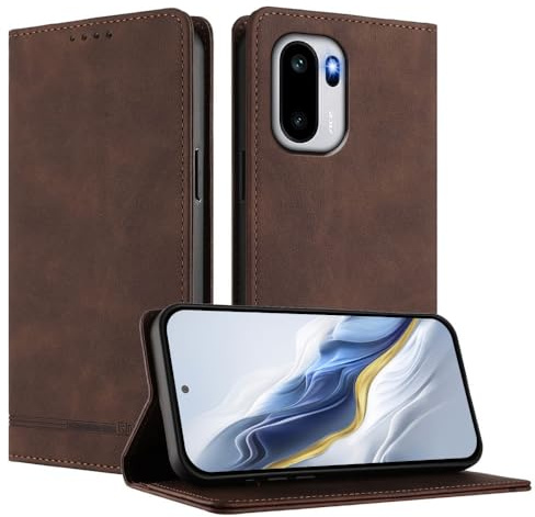 JNERBUYI Leder Handyhülle für OnePlus Ace 6, Premium Flip Case, Business Hülle mit Starkem Magnet, Stoßfest Schutzhülle.Wallet Handy Cover. Braun