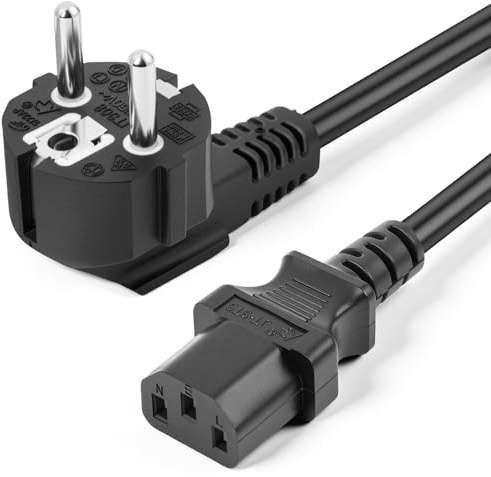 AXFEE 1PC Cable de Alimentación IEC de 2m- Negro | Tipo F (CEE 7/7) a Conector C13, 250V/10A, para PC, Monitor, Proyector, Ordenador, Impresora