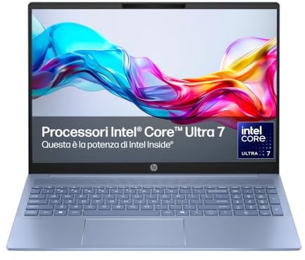 HP OmniBook 5 16-af1003sl, Notebook, (Intel Core Ultra 7 255U AI PC, 24GB RAM, 1TB SSD, Windows 11), Lavoro d'ufficio avanzato, Multitasking, Computer portatile, Tastiera Italiana QWERTY, Blu