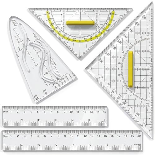 5 Stück Parabelschablone Geodreieck mit Griff Lineal Set für Technisches Zeichnen Architektur Schule Mathe