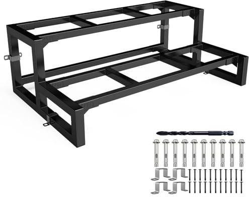 Peldaño de acero de 2 escalones, larguero metálico para peldaño de madera, soportes independientes para escaleras interiores y exteriores.(Ancho 80 cm)