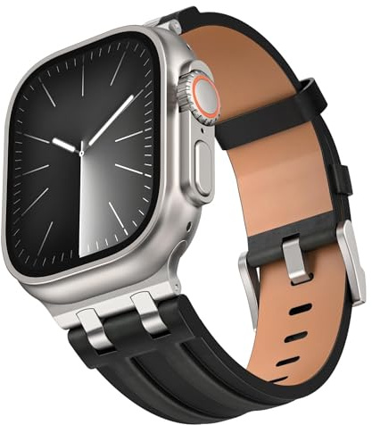 Smartwatch Armband Kunstleder für Apple Watch 49mm 46mm 45mm 44mm Edelstahl Schnalle Schwarz