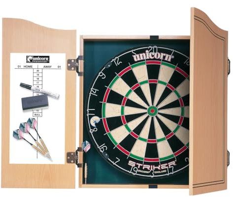 Unicorn Striker Home Dart Center, Holzkabinett mit Board, Marker, Wischer sowie Checkout-Tabelle