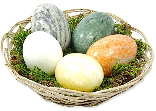 MGS SHOP Ostereier Osternest Dekoeier Verschiedene Sets wählbar Osterdeko (bunt, 5er Set klein + Körbchen)