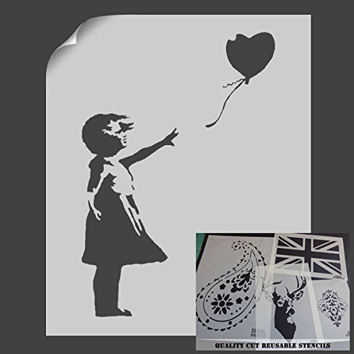 Schablone mit dem „Ballon-Mädchen“-Motiv von Banksy, Schablone zur Wanddekoration, plastik, XL/A1- (w)21.2 x (h)30.7 inches