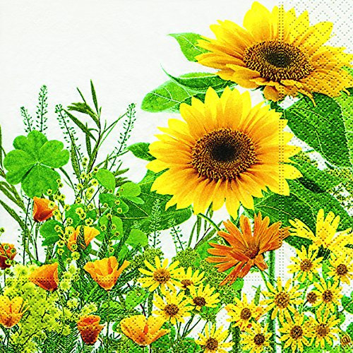 20 Servietten Gelbe Blumenwiese/Blumen/Sonnenblume/Garten 33x33cm