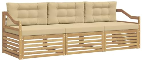 vidaXL Outdoor-Sofagarnitur mit Kissen 3 pcs Weiß und Beige Polyester, Outdoor Lounge, Moderne Ecksofa, Gartenmöbel, Terrassen-Sitze, Komfortables Set für Wohnräume