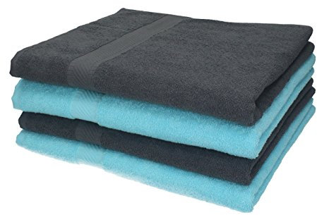 Betz 4 Stück Duschtücher Set Duschtuch Duschhandtuch Strandlaken Badetuch Palermo 100% Baumwolle Größe 70 x 140 cm Farbe anthrazit und türkis
