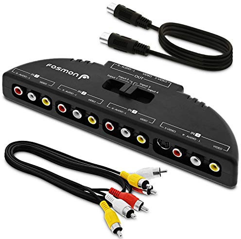 Fosmon Selector de Interruptor RCA de 4 vías de Audio/Video y Caja divisora y Cable de conexión AV para conectar 4 Dispositivos de Salida RCA a tu televisor