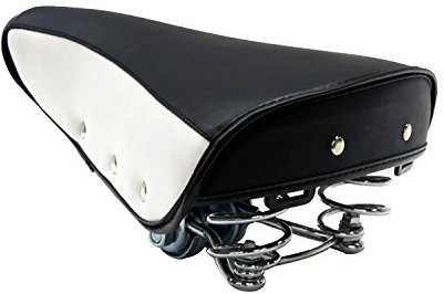 TentHome Sattel Classic Vintage Fahrradsattel Fahrradsitz Stahlgestell Schraubenfeder Niete Schwarz/weiß