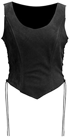 Andracor – Schlichtes Mieder mit Schößchen– Figubetontes Oberteil aus Veloursleder mit seitlicher Schnürung – für LARP, Mittelalter, Wikinger, Steampunk & Cosplay