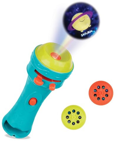 B. toys – Projector Flashlight – Night-Time Toy for Kids Age 4+, 2 Slide-In Space Reels – Fun Toddler Flashlight – Light Me to the Moon (Blue)
