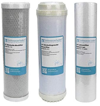 Trinkwasserladen Filter Set 10 3-teilig Ersatzfilter Umkehrosmose Anlage RO Sediment Aktivkohle