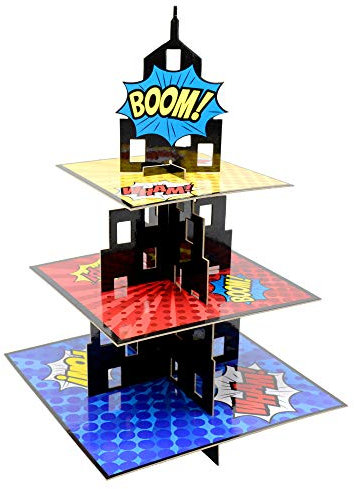 KALEFO Superhero Party Supplies Cake Stand 3 Tier Cupcake Stand Super Hero Parties Favors Mini Cup Cake Holder for Birthday Decorations (Superhero)