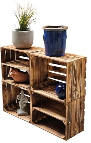 4er Set Holzkisten in verschiedenen Variationen- Ideal als Couchtisch, zur Aufbewahrung oder einfach tolle Dekoration (Neu Geflammt 2 x Boden Längs)